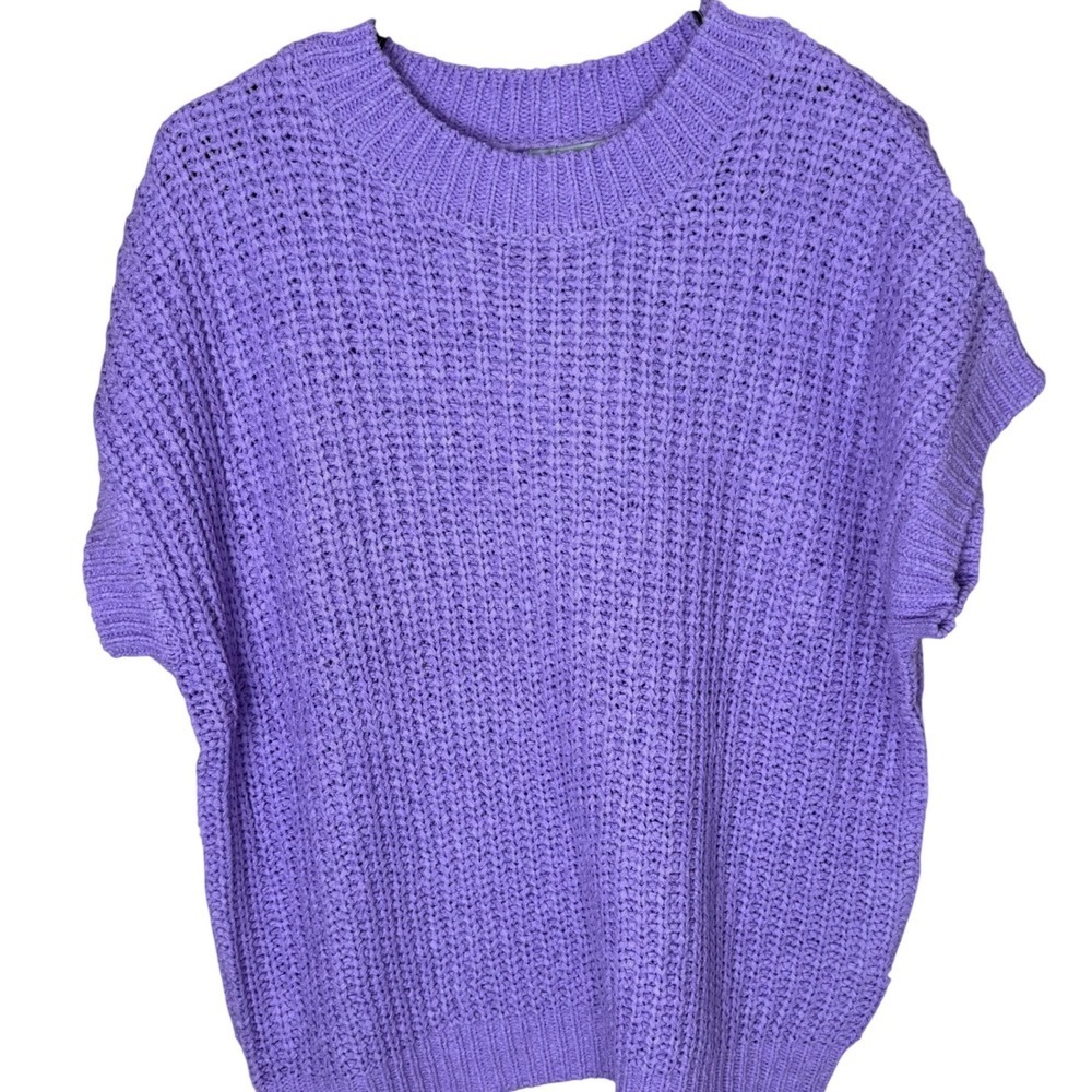 ZENANA Outfitter Lavender Knit‎ Sweater Short Sleeve Crew Neck Women Size S/M